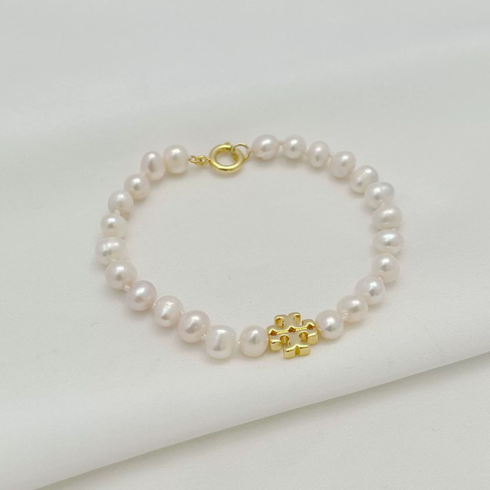 Tory Burch Natural Freshwater Pearl Initial Bracelet